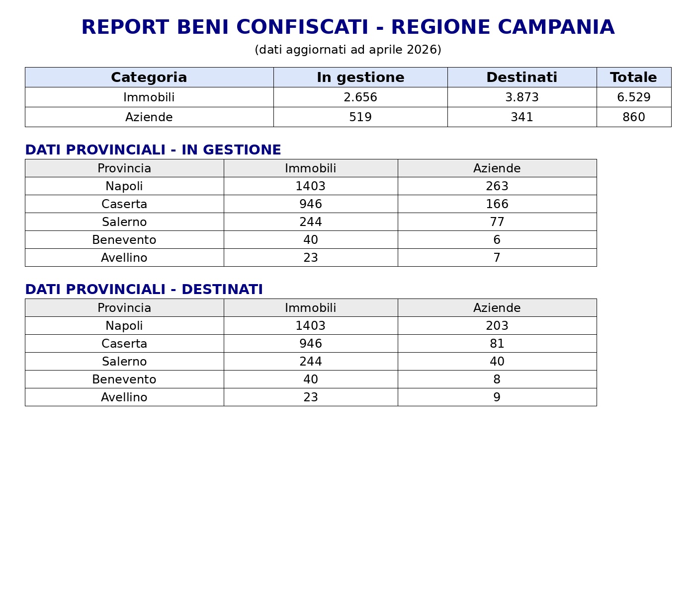 Report Beni Confiscati Campania