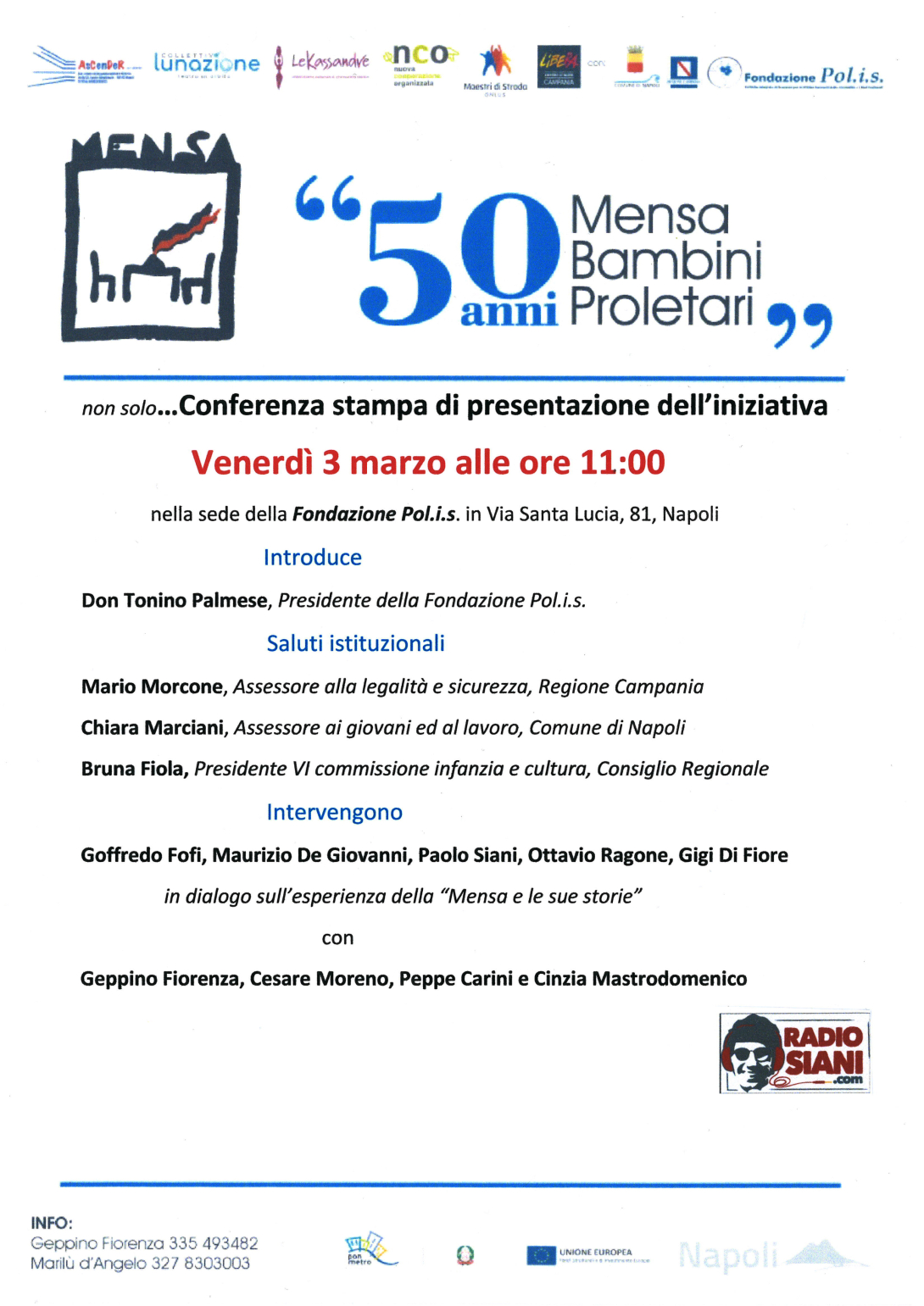 Locandina conferenza stampa "50 anni Mensa Bambini Proletari"