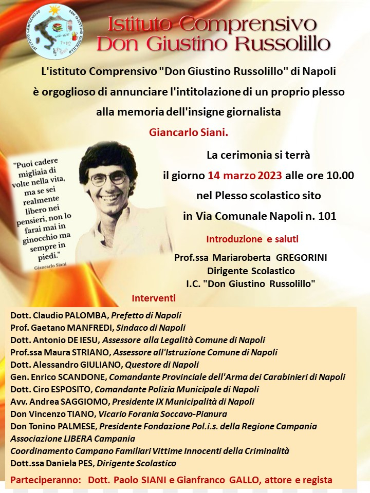 Intitolazione Plesso Scolastico a Giancarlo Siani